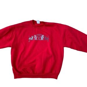Jerzeez Sweatshirt Women Pullover Cats Love Large Red Crew Neck Cat Mom‎